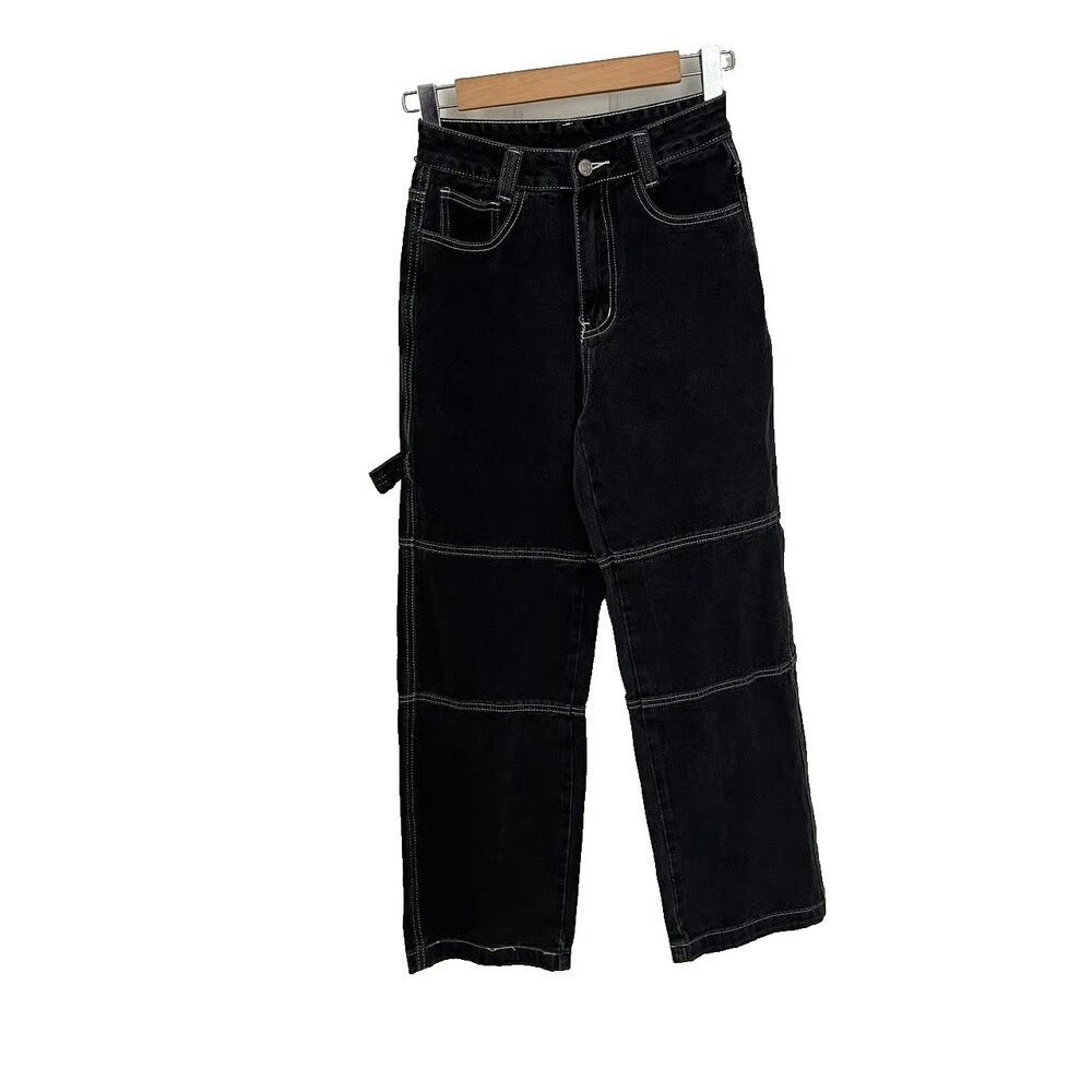 Shein XS Black & White Stitching Wide Leg Carpenter Stovepipe Skater Cargo Jeans